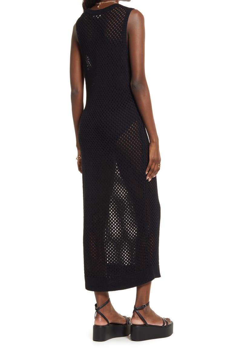 Open Stitch Sleeveless Cotton Blend Sweater Dress, Alternate, color, BLACK