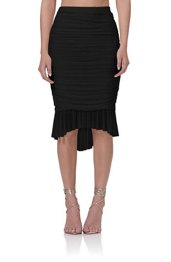 Afrm Ronica Ruched Mesh High-low Skirt