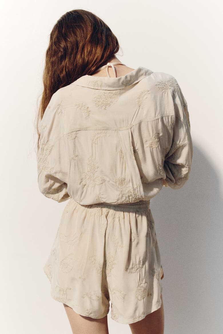 Embroidered Viscose Shorts, Alternate, color, Light beige