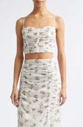 Ulla Johnson Sylvette Floral Ruched Silk Organza Crop Top
