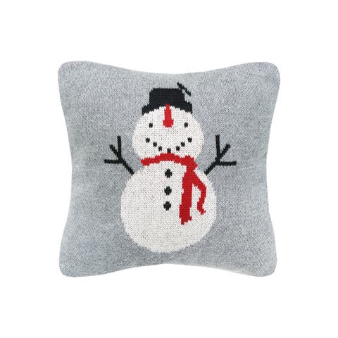Snowman Knitted Mini Cotton Blend Christmas Accent Pillow 10" x 10"