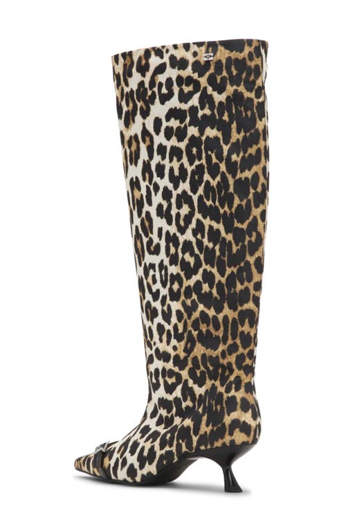 Ganni Slouchy Pointed Toe Kitten Heel Knee High Boot In Leopard