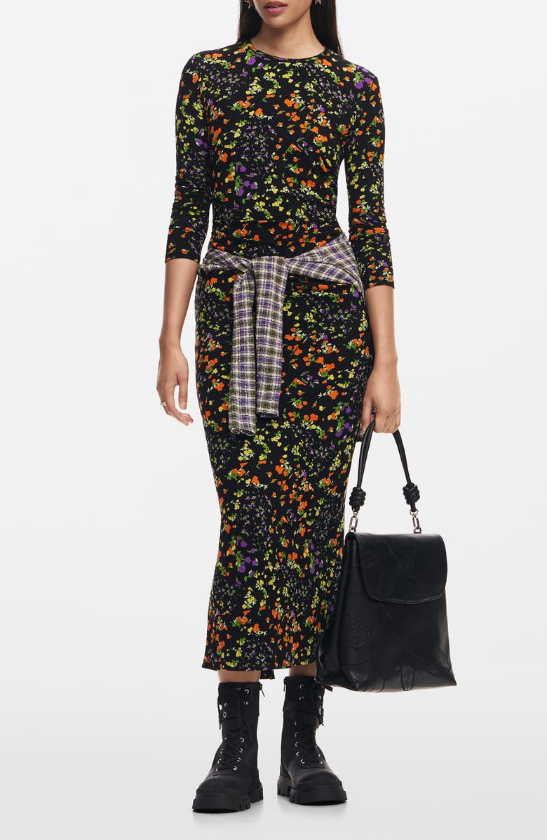 Desigual Nogen Floral Print Long Sleeve Dress, Main, color,