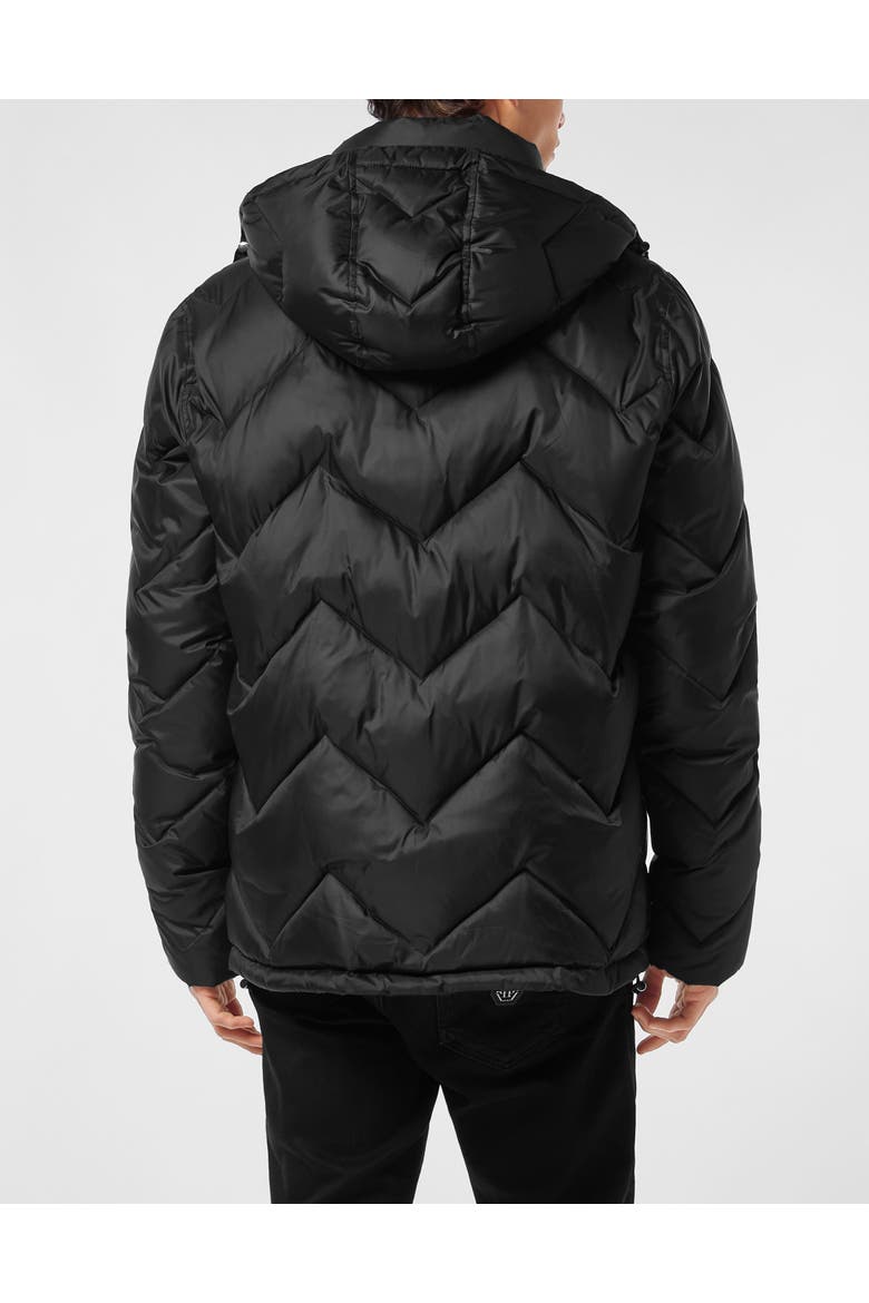 Nylon Short Puffer Jacket Zigzag Men, Alternate, color, black