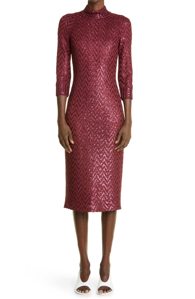 St. John Evening Chevron Sequin Knit Dress, Main, color,