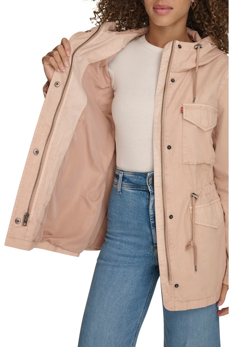 Military Four-Pocket Zip Hooded Jacket, Alternate, color, LIGHT PINK