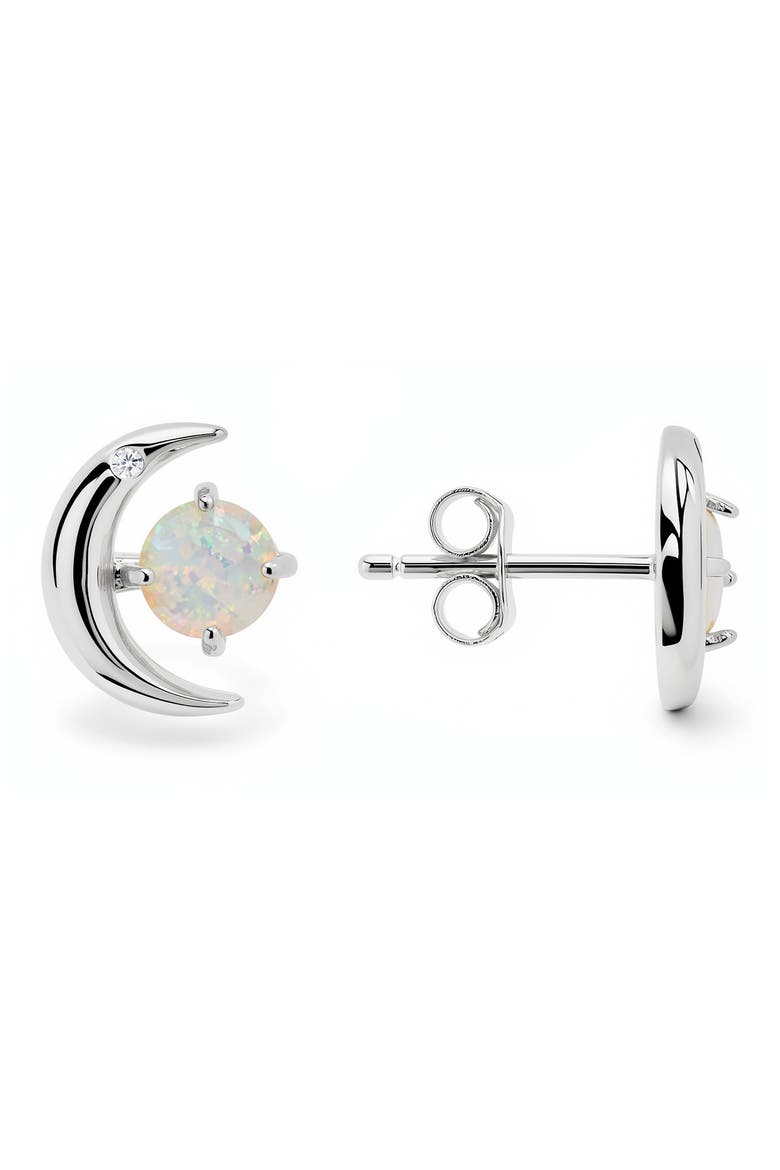 Lab-Created Opal Sun Moon Stud Earrings, Main, color, SILVER