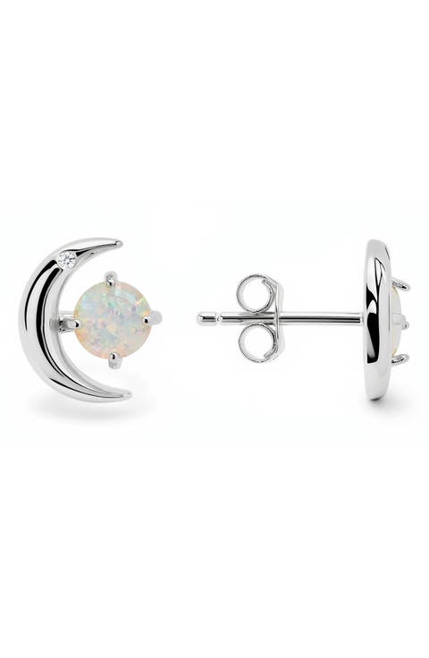 Lab-Created Opal Sun Moon Stud Earrings