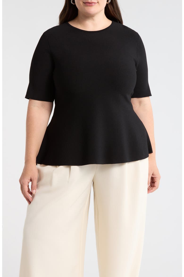 Short Sleeve Peplum Sweater, Main, color, BLACK