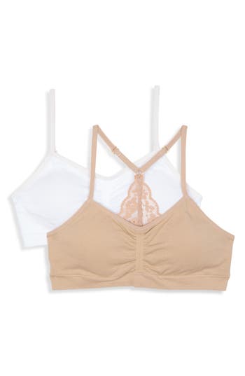 Shop Maidenform Kids' Assorted 2-pack Bralettes In Beige/white