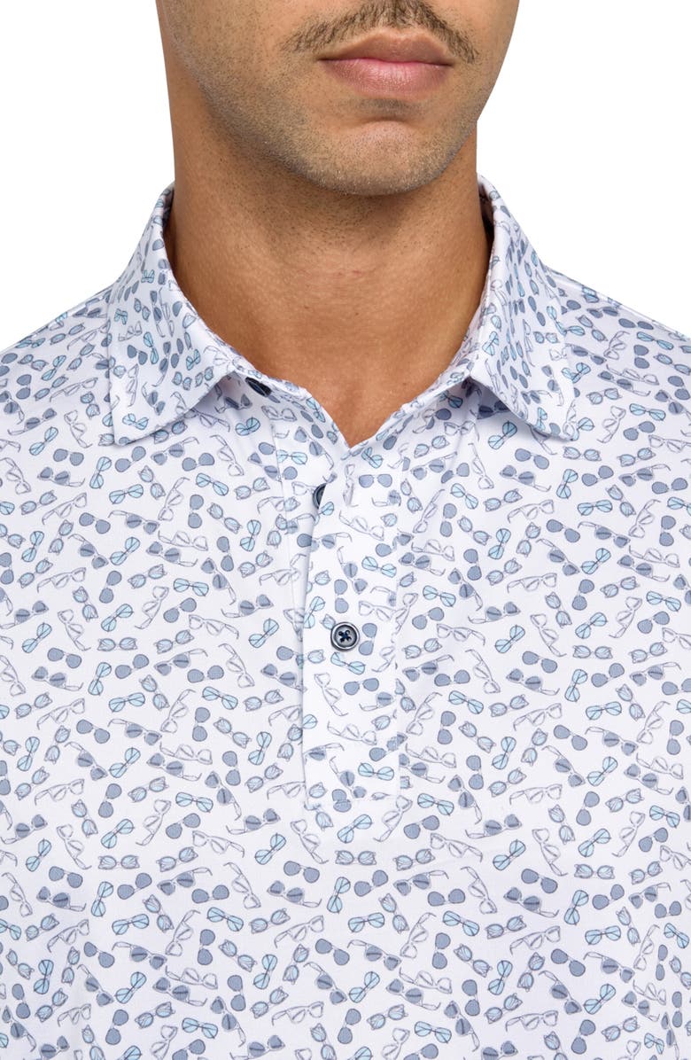 CONSTRUCT Regular Fit Micro Sunglasses Print Recycled Performance Golf Polo, Alternate, color, White/Green