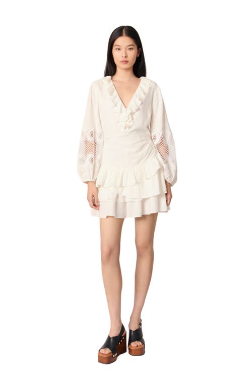 Maje Roilela Embroidered Ruffle Mini Dress In Ecru