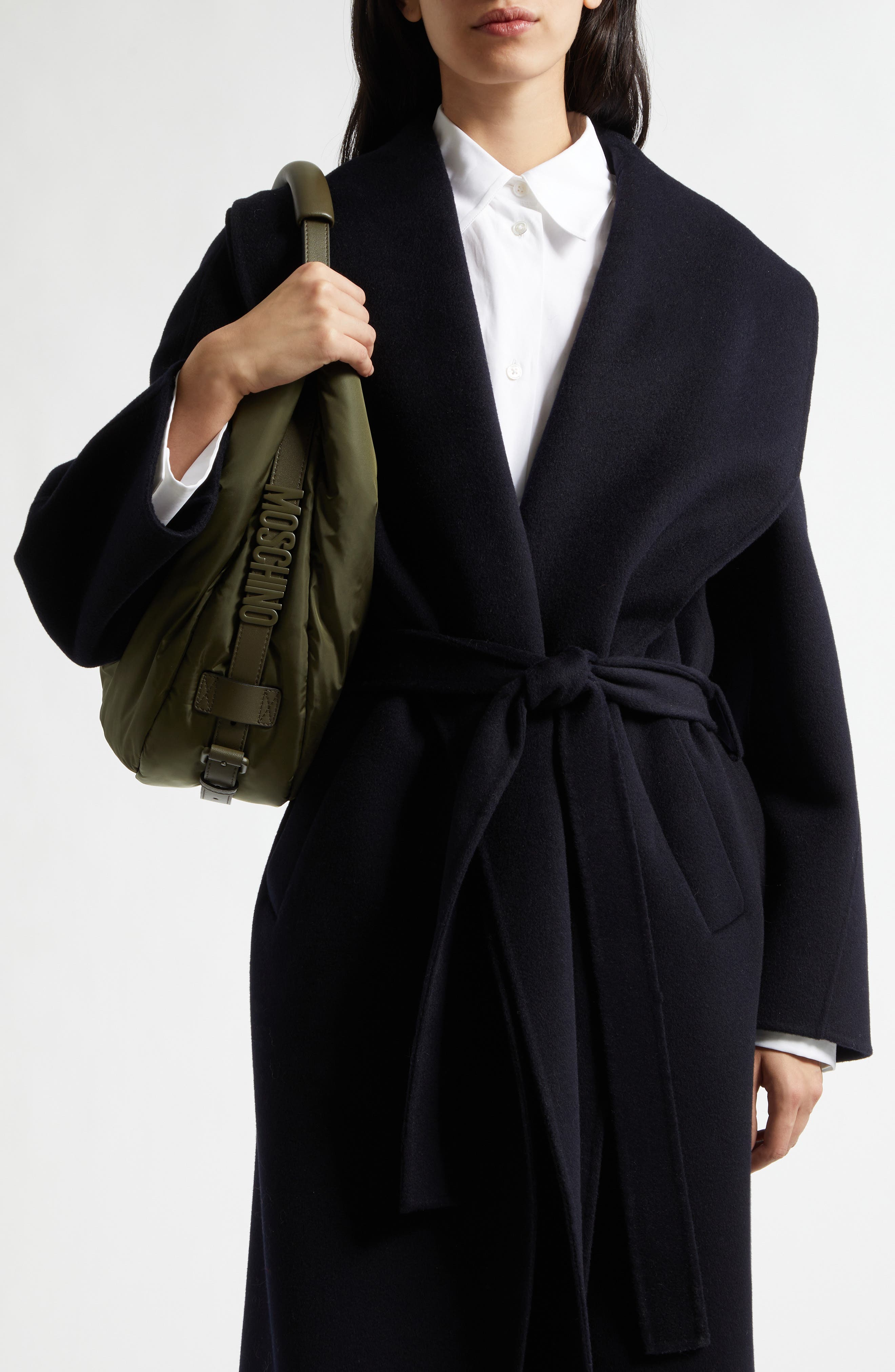 Moschino Handle Me Nylon Hobo Bag, Alternate, color, Military Green 85B On2