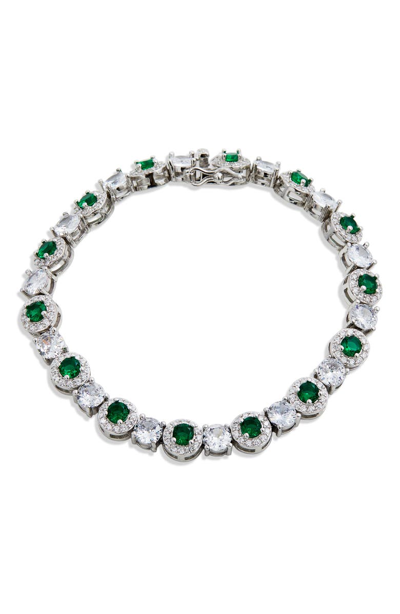 SAVVY CIE JEWELS Cubic Zirconia Halo Tennis Bracelet, Main, color, Green