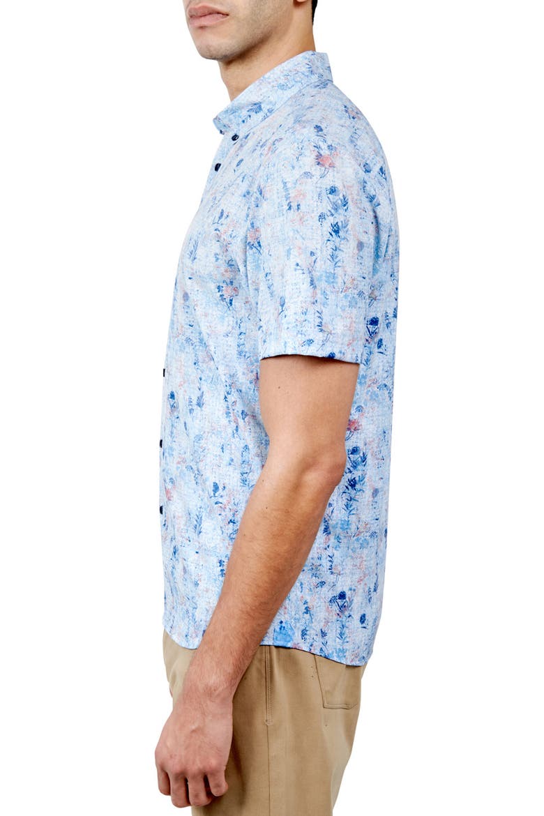 Slim Fit Barlow Vintage Floral 4-Way Stretch Performance Short Sleeve Shirt, Alternate, color, BLUE