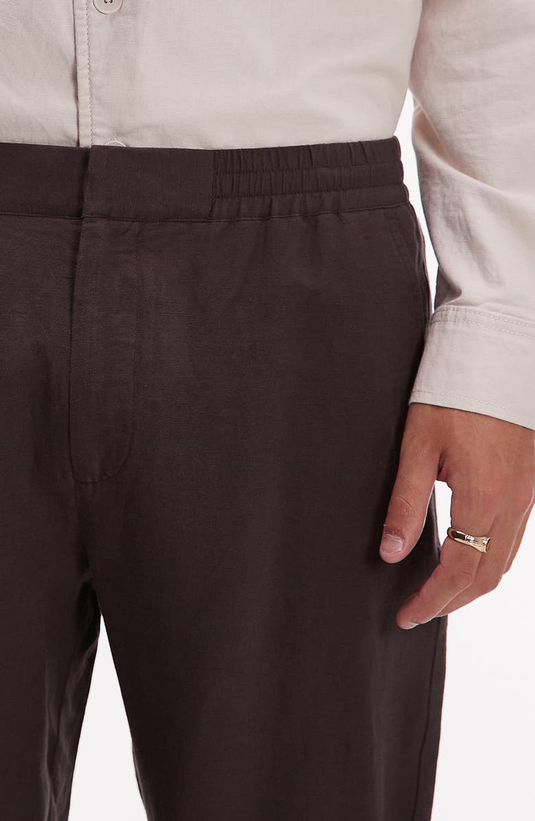 Topman Tapered Linen Blend Pants, Alternate, color, Brown