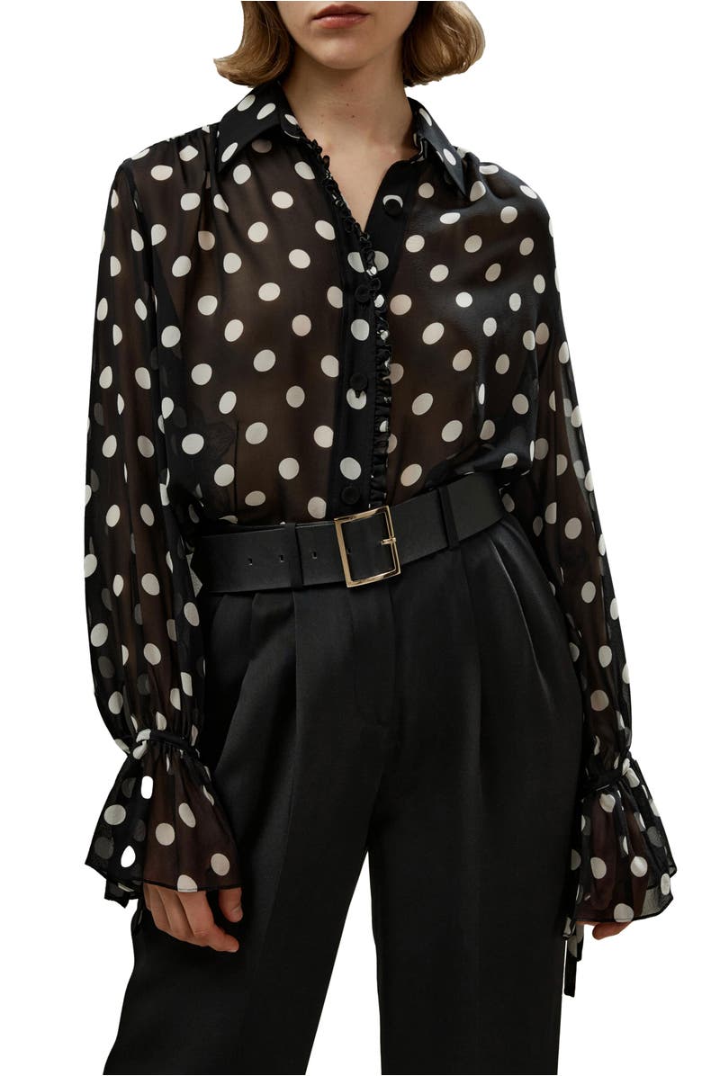 Lilysilk Polka Dots Georgette Blouse, Main, color, White Dots In Black
