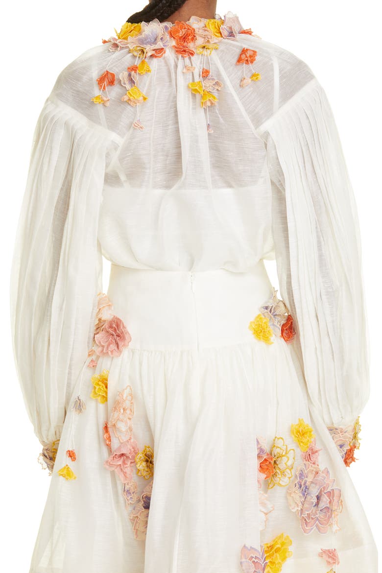 Postcard 3D Floral Appliqué Silk & Linen Organza Blouse, Alternate, color, IVORY