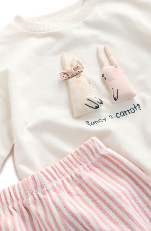 NEXT NEXT KIDS' BUNNY EMBELLISHED GRAPHIC SWEATSHIRT & STRIPE KNIT PANTS