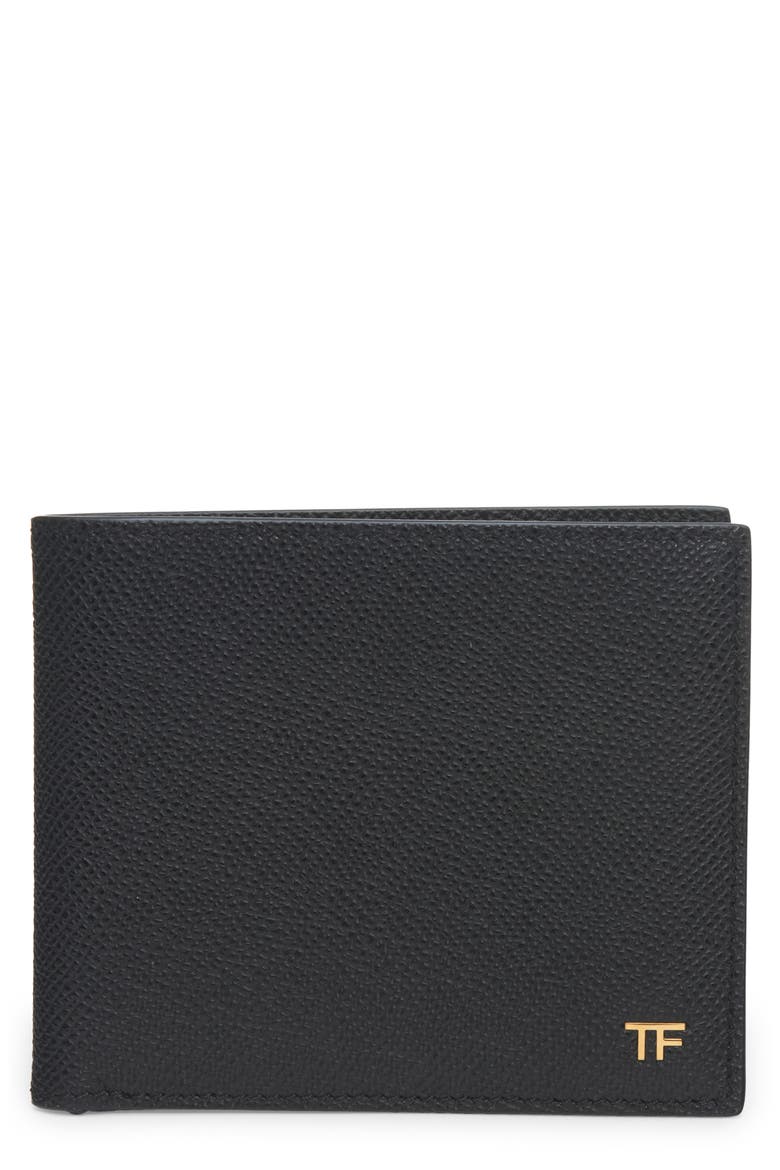 T-Line Small Grain Calfskin Leather Bifold Wallet, Main, color, BLACK