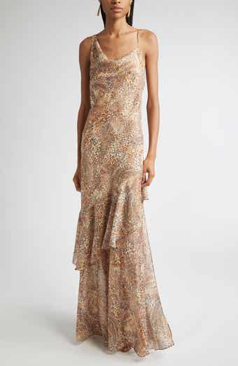 L'AGENCE Viola Mixed Print Tiered Silk Gown