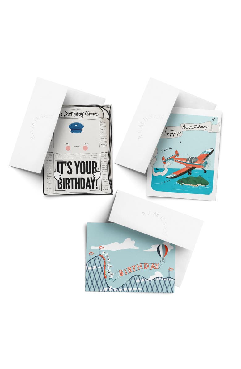 Ramus & Co Birthday Greeting Card Pack (3ct) "Plane, Rollercoaster, Newspaper", Main, color, Multi-Pack