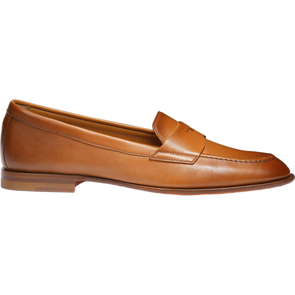 Santoni Leather Penny Loafer In Brown