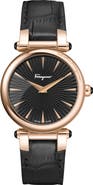 FERRAGAMO Idillio Croc Embossed Leather Strap Watch, 36mm