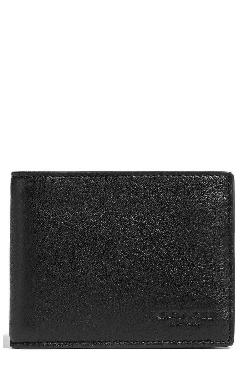Slim Leather Bifold Wallet, Main, color, BLACK