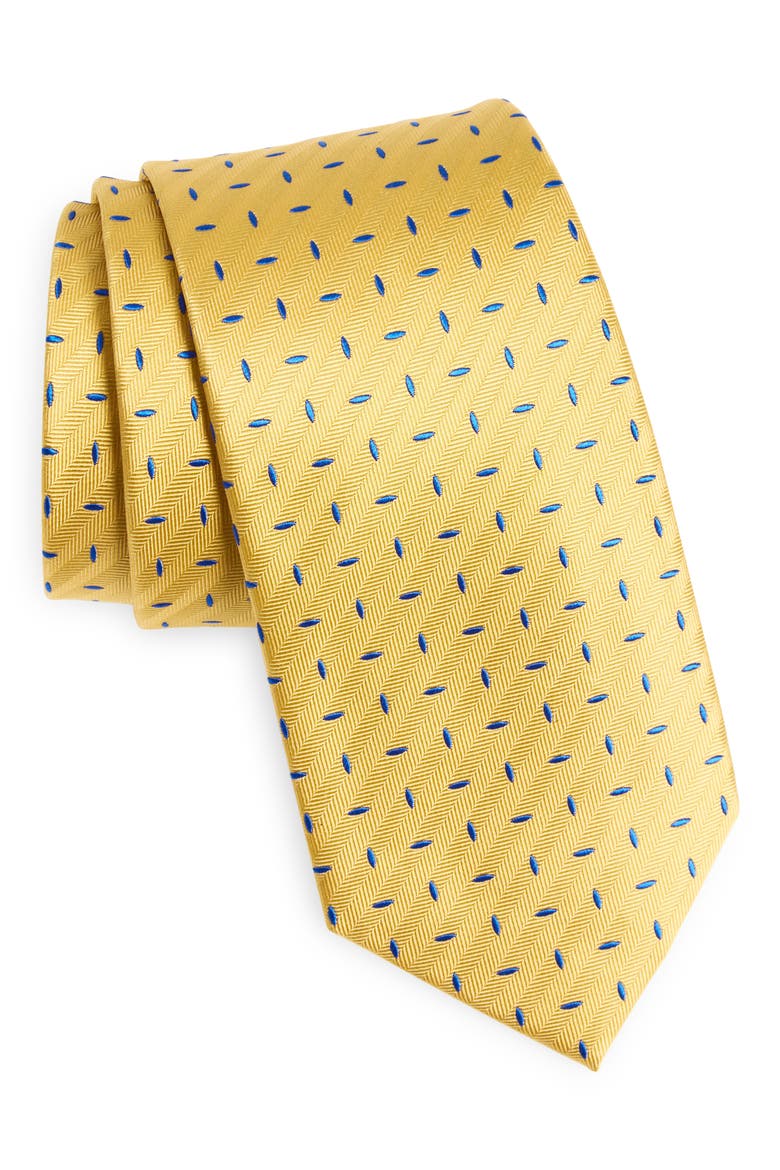 Geometric Print Silk Tie, Main, color, YELLOW
