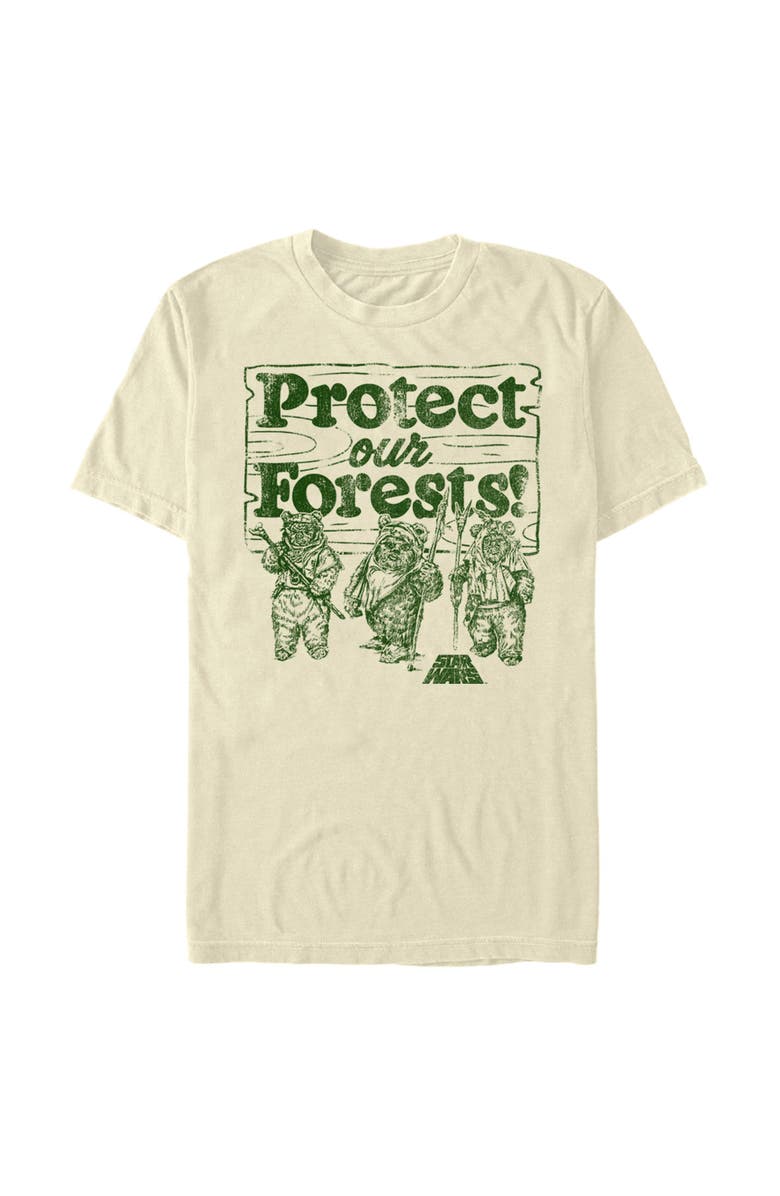 Star Wars Men's Star Wars Ewok Protect Our Forests  Graphic T-Shirt, Alternate, color, Cream