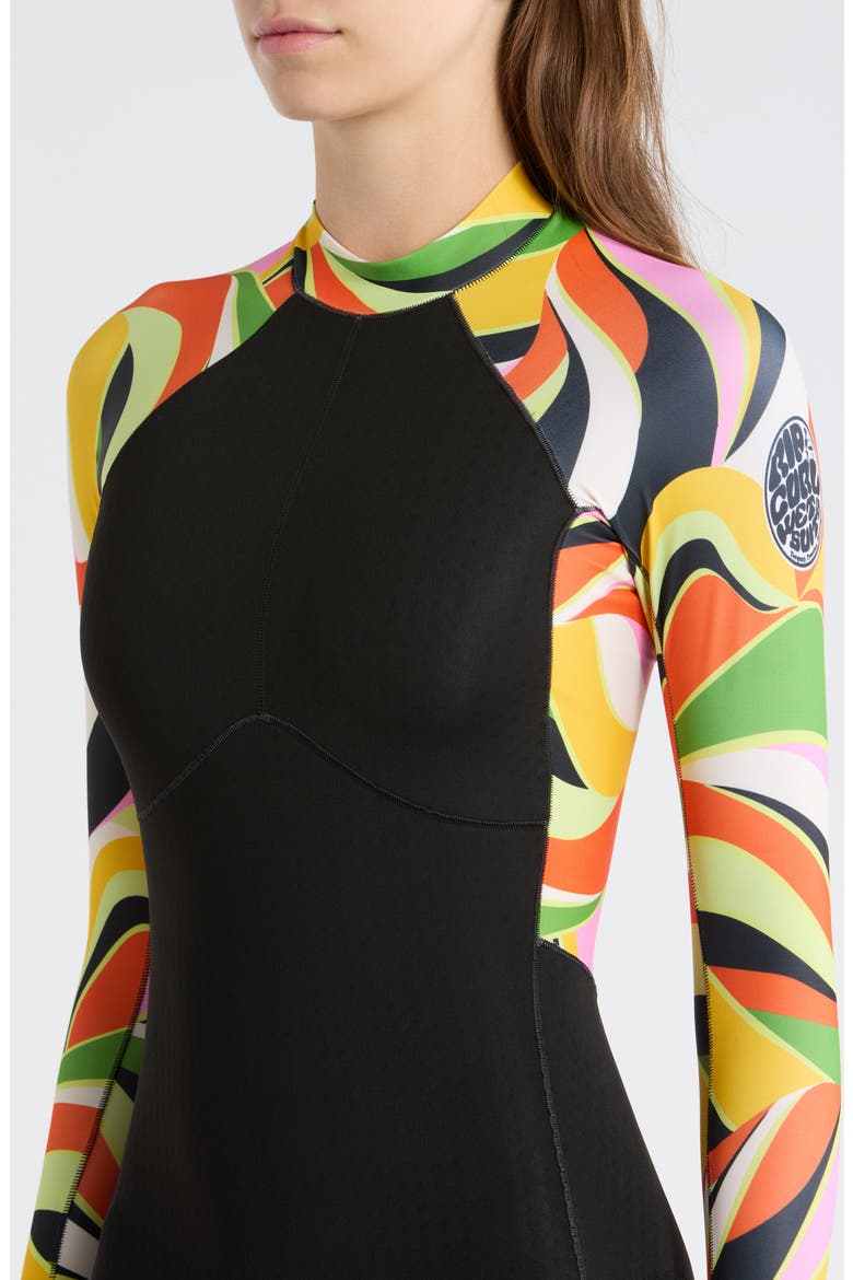 G-Bomb Tropical Long Sleeve One-Piece Rashguard Swimsuit, Alternate, color, NEON WAVES
