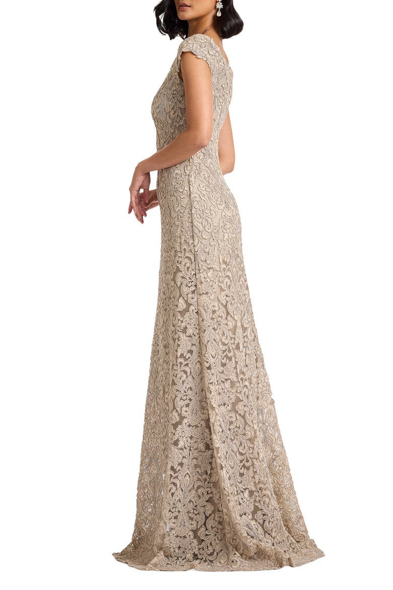 Bateau Neck Lace Gown, Alternate, color, PUMICE