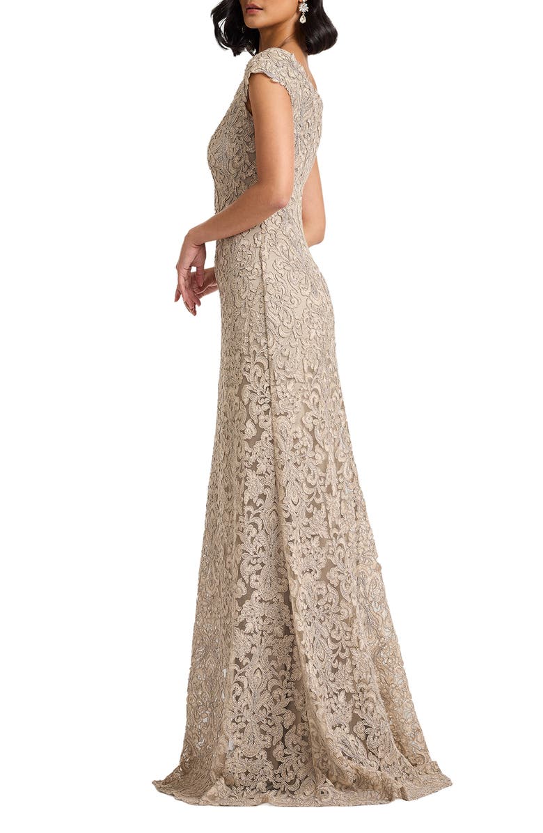 Tadashi Shoji Bateau Neck Lace Gown, Alternate, color, Pumice
