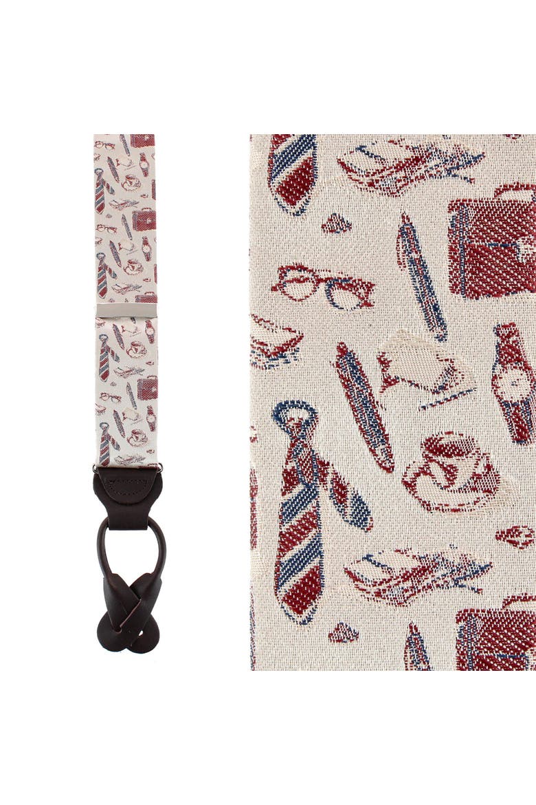 Day At The Office Novelty Silk Button End Suspenders, Main, color, Brown