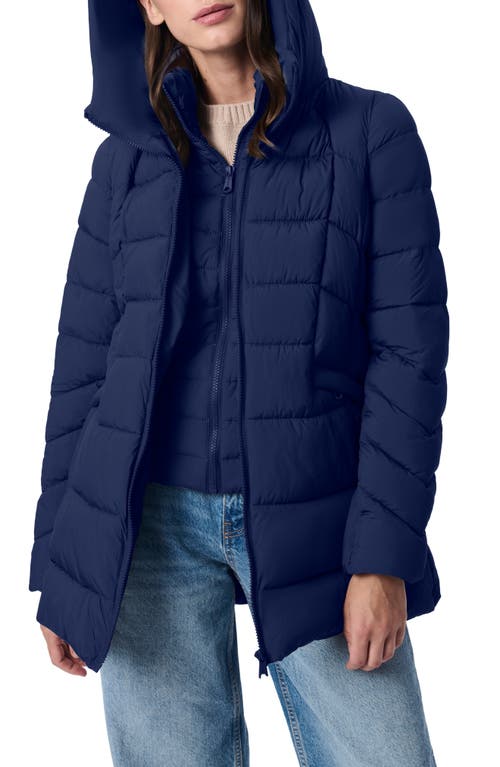 Bernardo Hooded Puffer Jacket With Bib In Navy