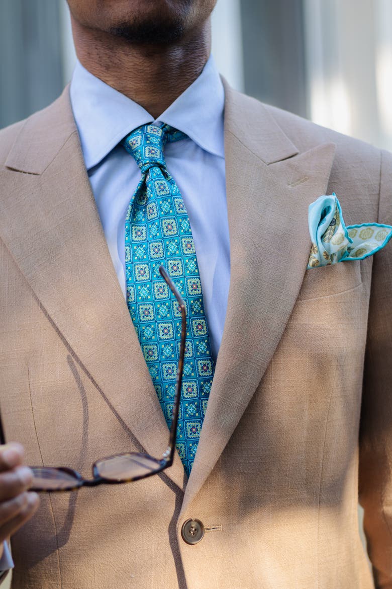 De Sica - Extra Long Silk Jacquard Tie for Men, Main, color, Turquoise