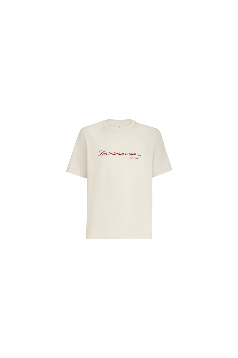 Cotton jersey crew-neck T-shirt with embroidery and print, Alternate, color, White