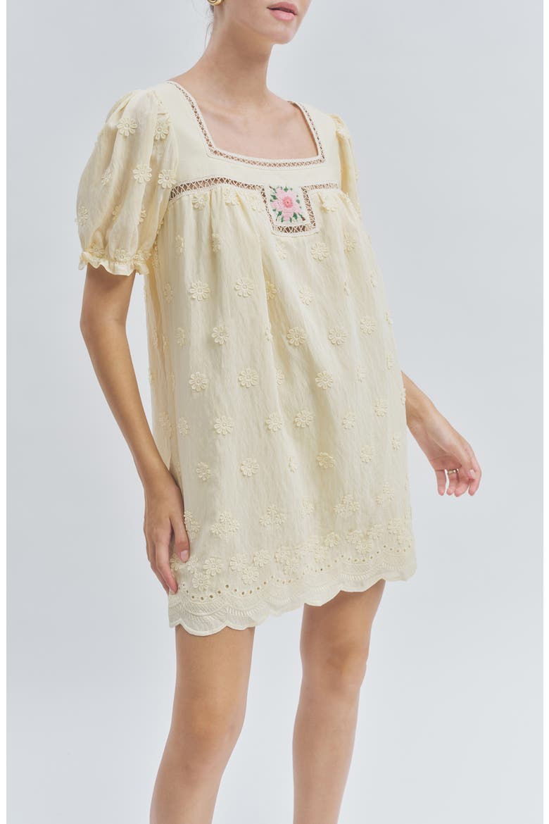 Odette Floral Appliqué Mini Babydoll Dress (Women) | Nordstrom