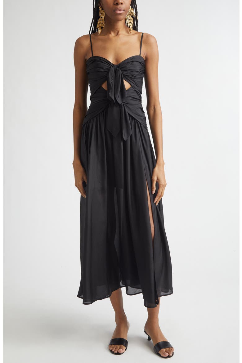 Aster Scarf Silk Midi Dress, Main, color, BLACK