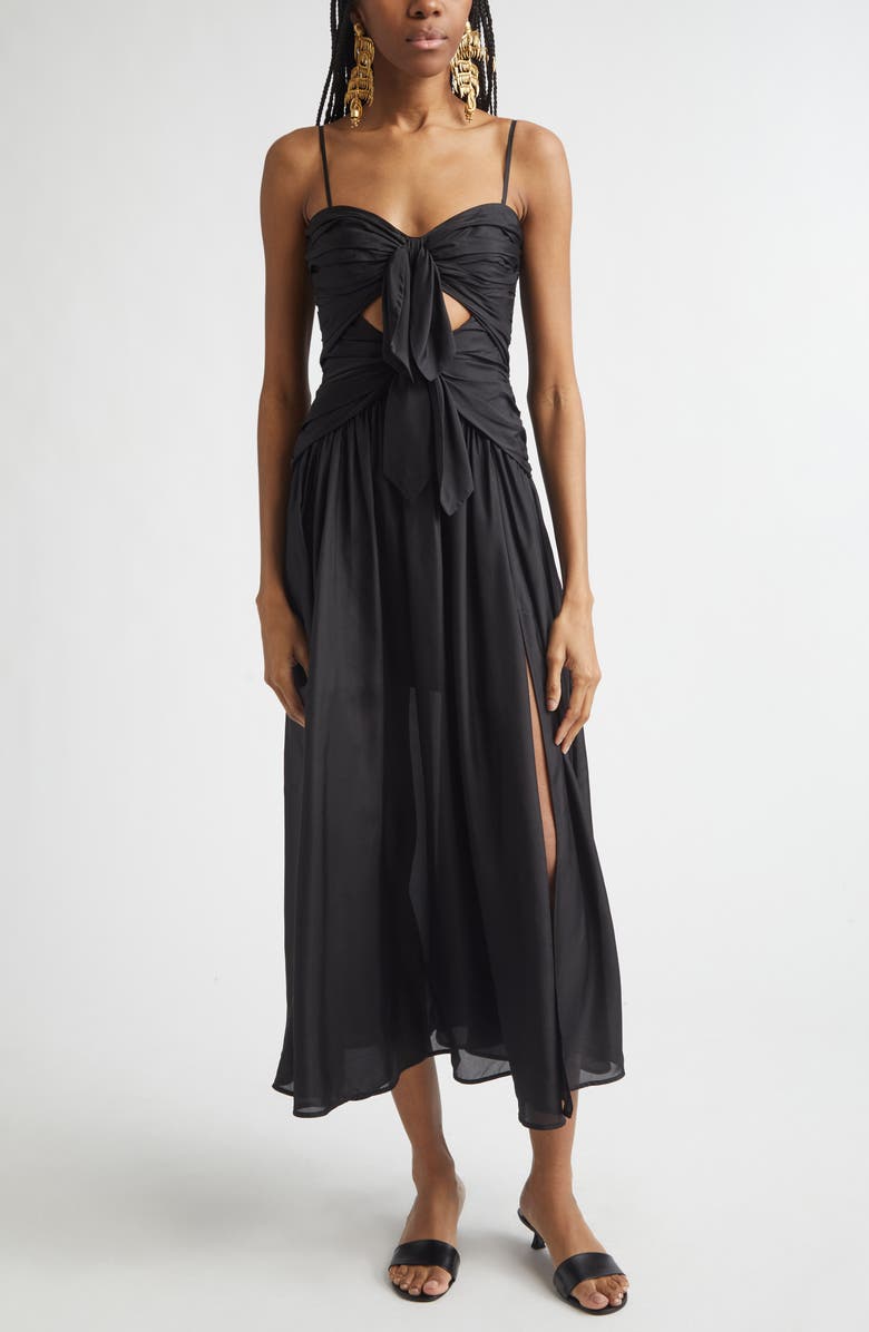 Zimmermann Aster Scarf Silk Midi Dress, Main, color, Black