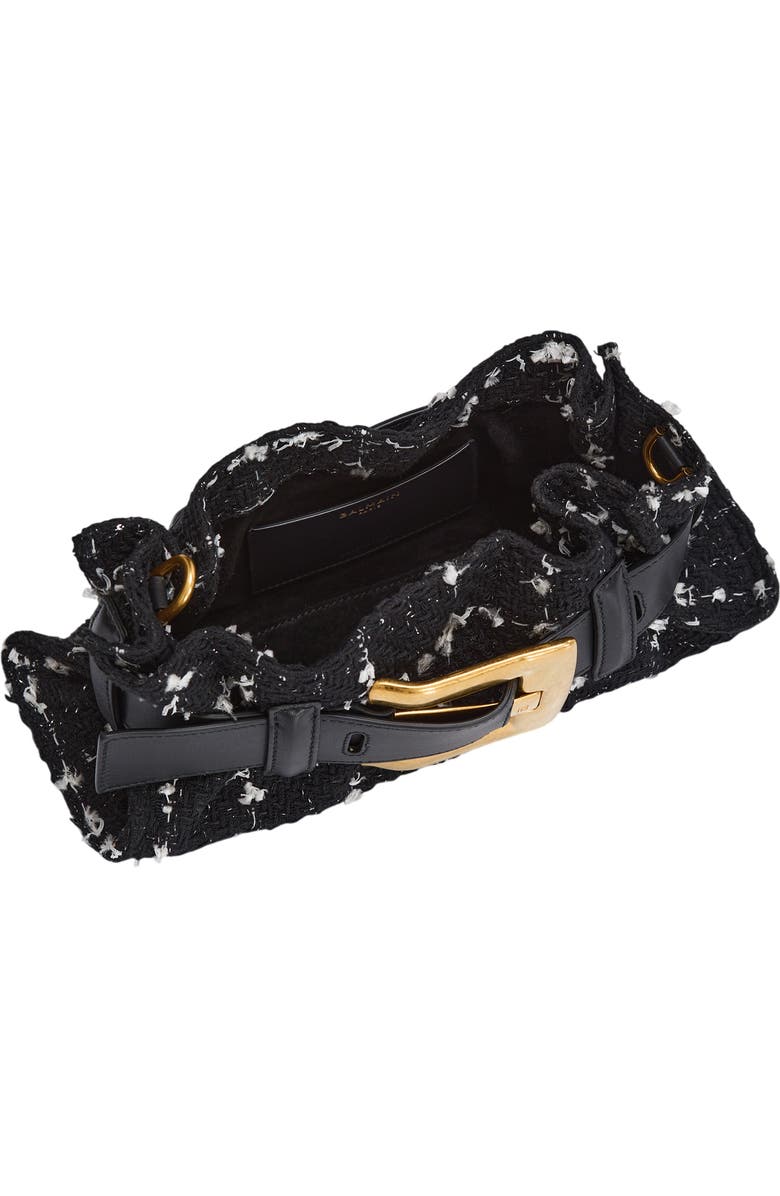 Balmain Mini Anthem bag in smooth leather and tweed, Alternate, color, Black