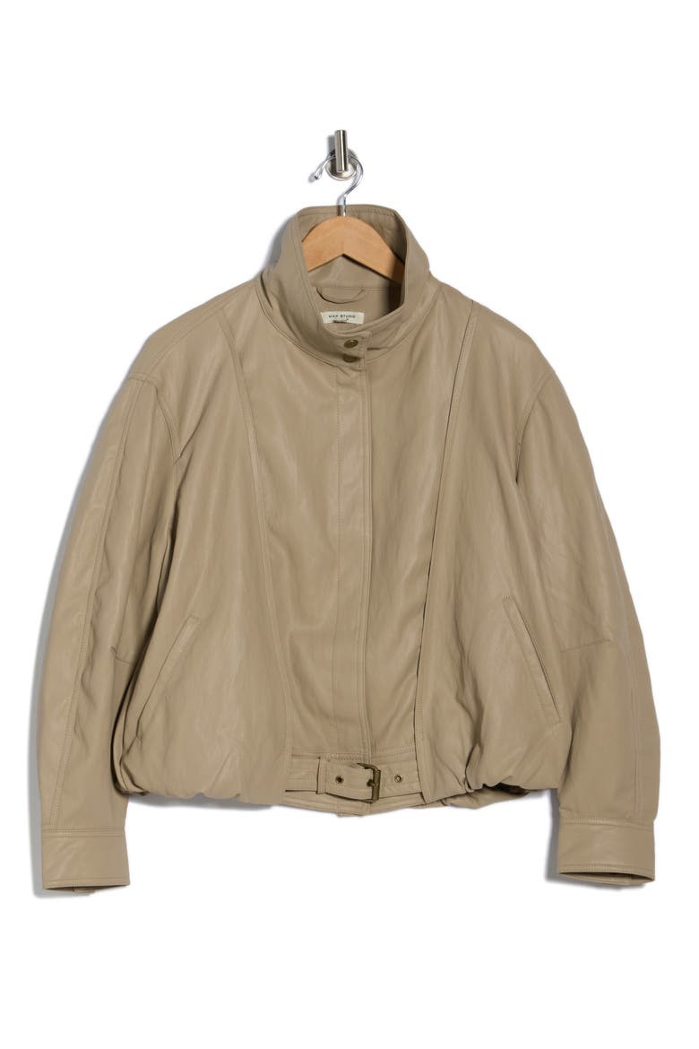 Faux Leather Bomber Jacket, Alternate, color, BEIGE