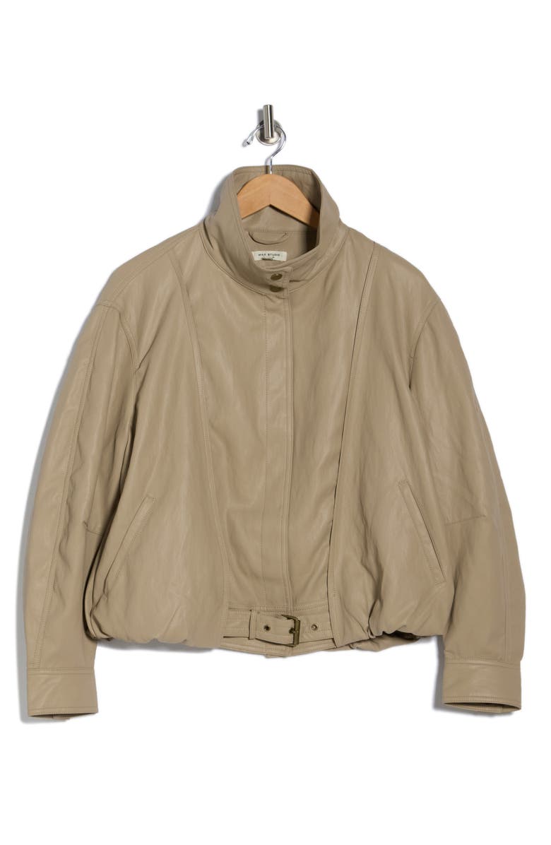 MAX STUDIO Faux Leather Bomber Jacket, Alternate, color, Beige