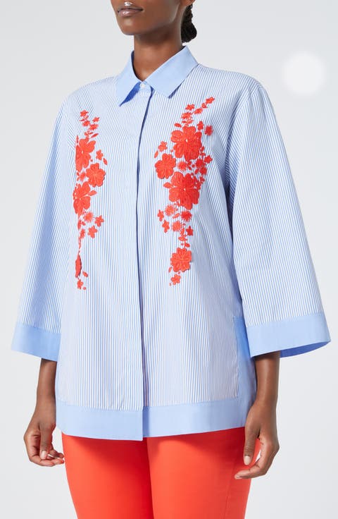 Gela Embroidered Cotton Button-Up Shirt (Plus)
