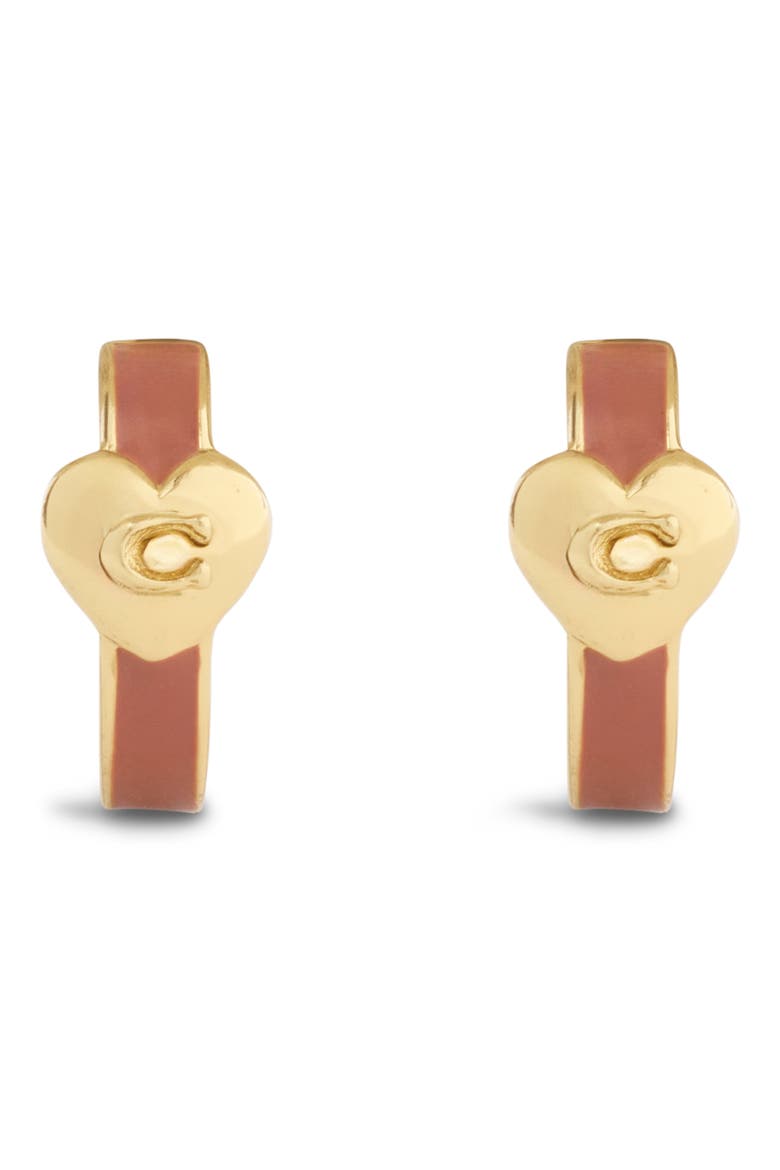Heart Enamel Huggie Hoop Earrings, Alternate, color, BROWN/ GOLD