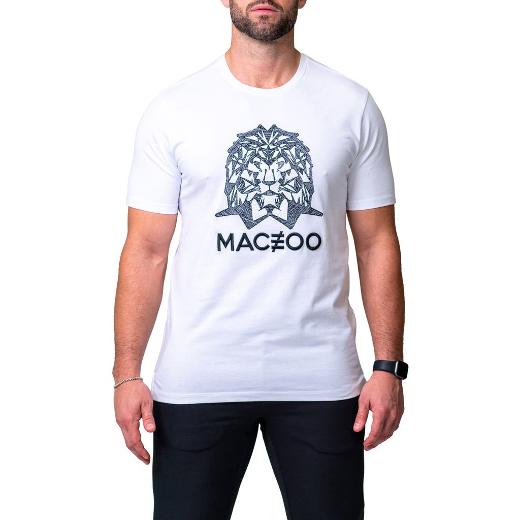 Maceoo Mightymane White Embroidered Logo Stretch Cotton Graphic T-shirt In White
