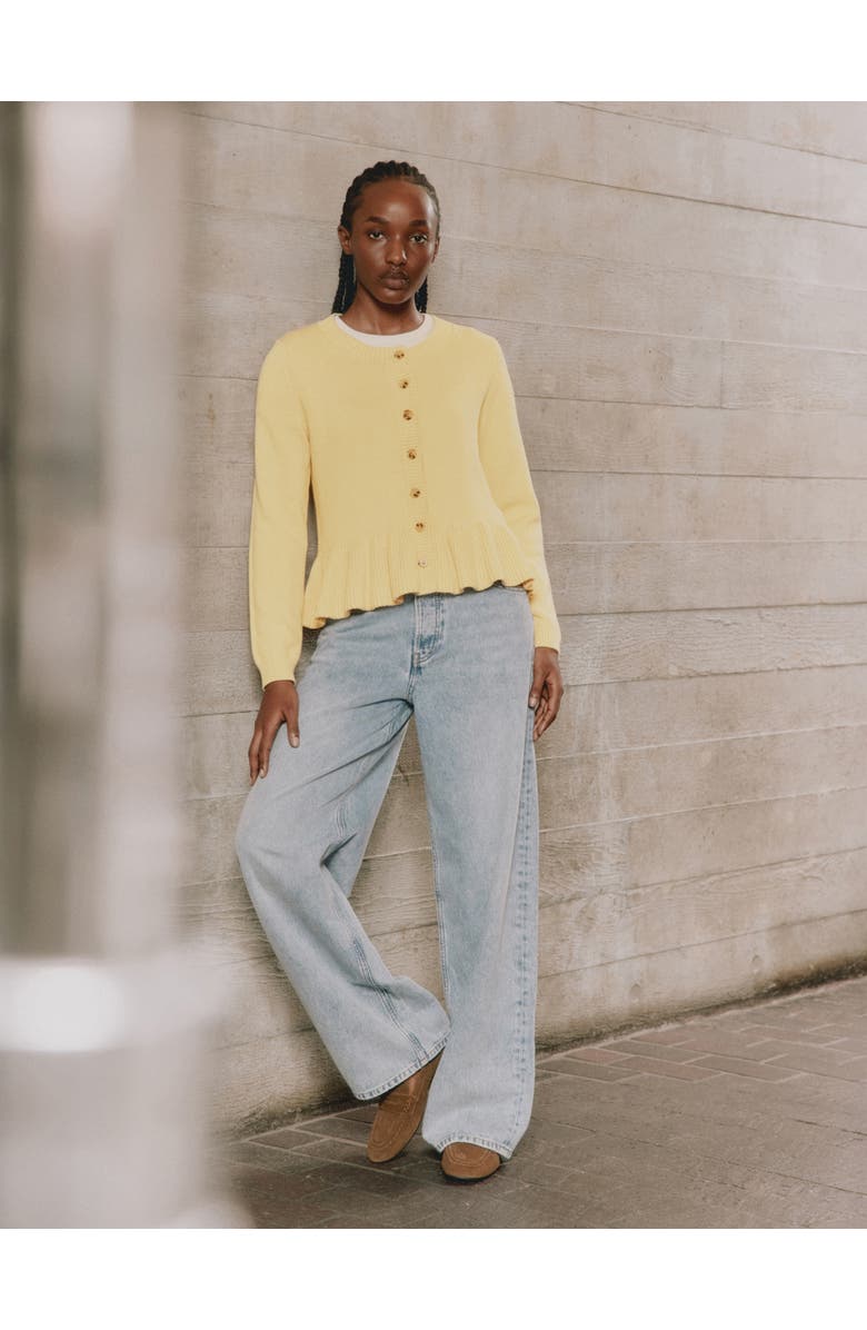 Albaray Peplum Cotton Cardigan, Alternate, color, Lemon