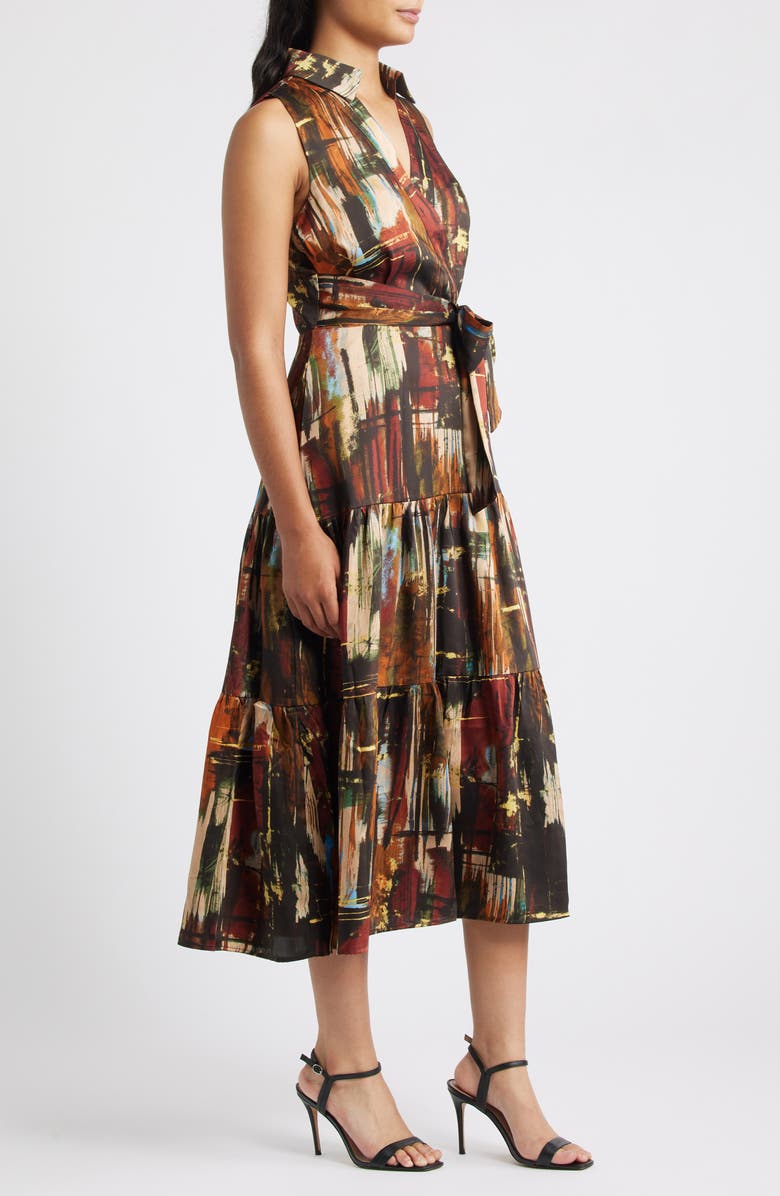 Tahari ASL Sleeveless Tie Waist Maxi Shirtdress, Alternate, color, Congnac Paint