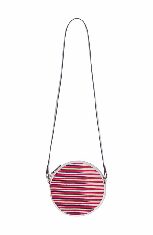 K'Ai & Vrosi Genuine Leather & Striped Fabric Pattern Crossbody Bag in Beige at Nordstrom, Size Small